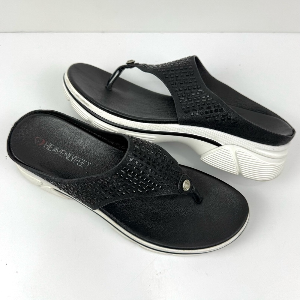 Heavenly Feet Sapphire Black Comfort Sandals Slide On Women’s Sz 8 Studded Bling
